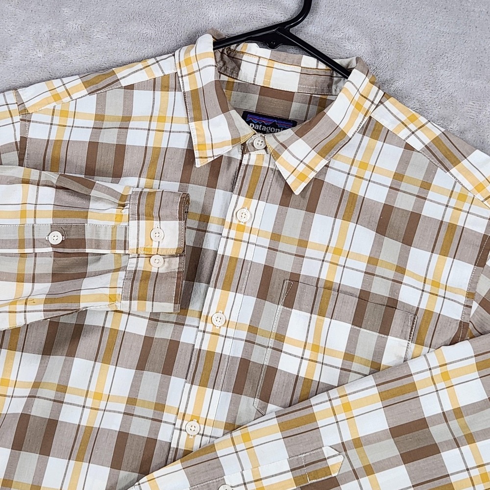 Patagonia Shirt Mens Medium Brown Plaid Organic Cotton Long Sleeve Button Up